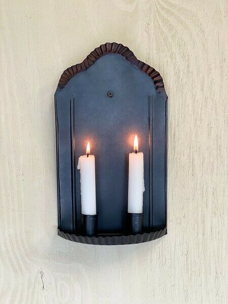 Primitive Colonial Early American Colonial Black Metal Taper Candle Sconce - The Primitive Pineapple Collection
