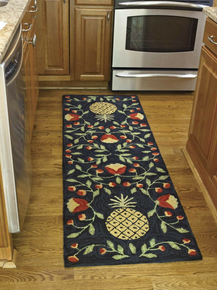 Primitive Pineapple Hooked Rug Runner Hand-Crafted - 2&