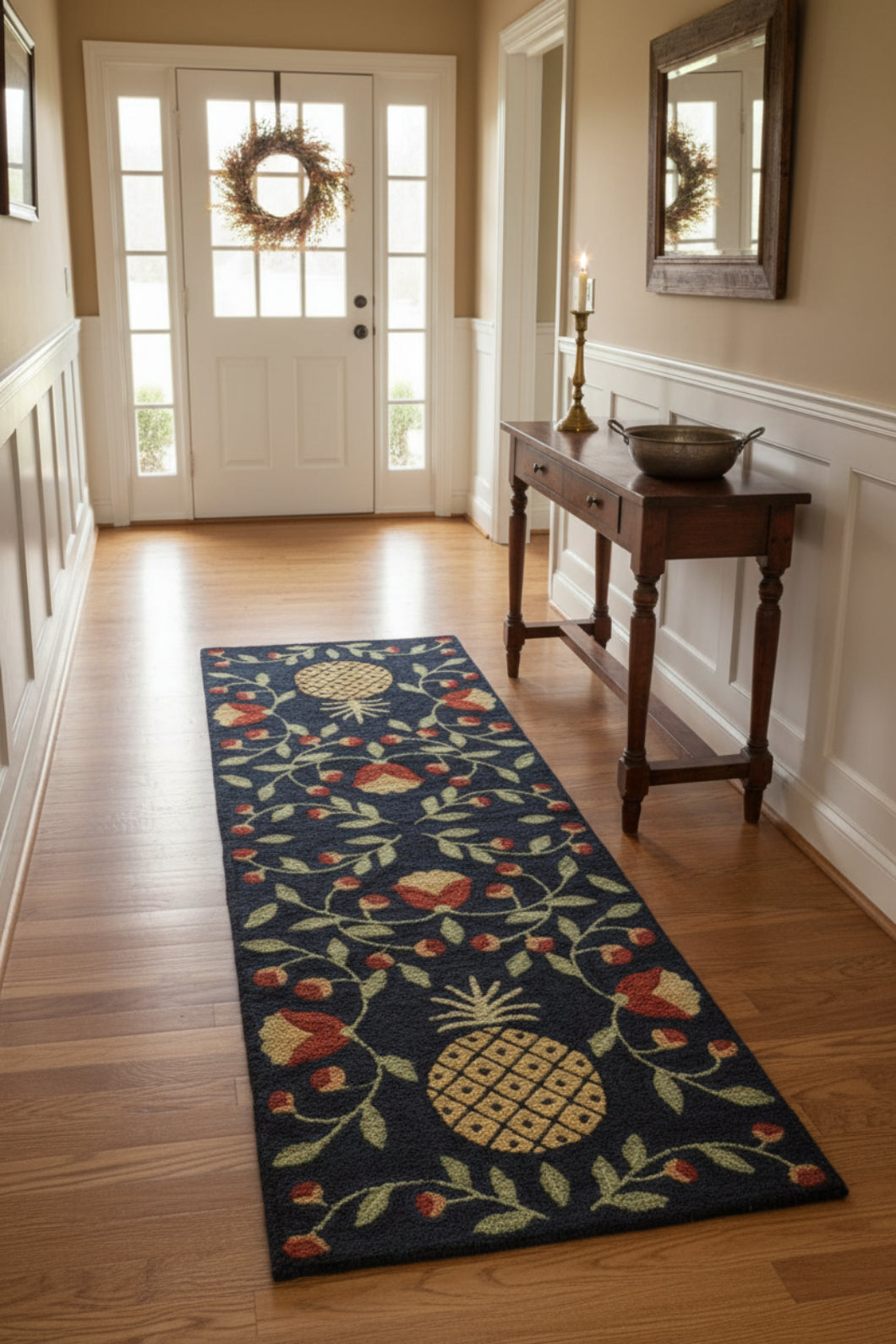 Primitive Pineapple Hooked Rug Runner Hand-Crafted - 2&