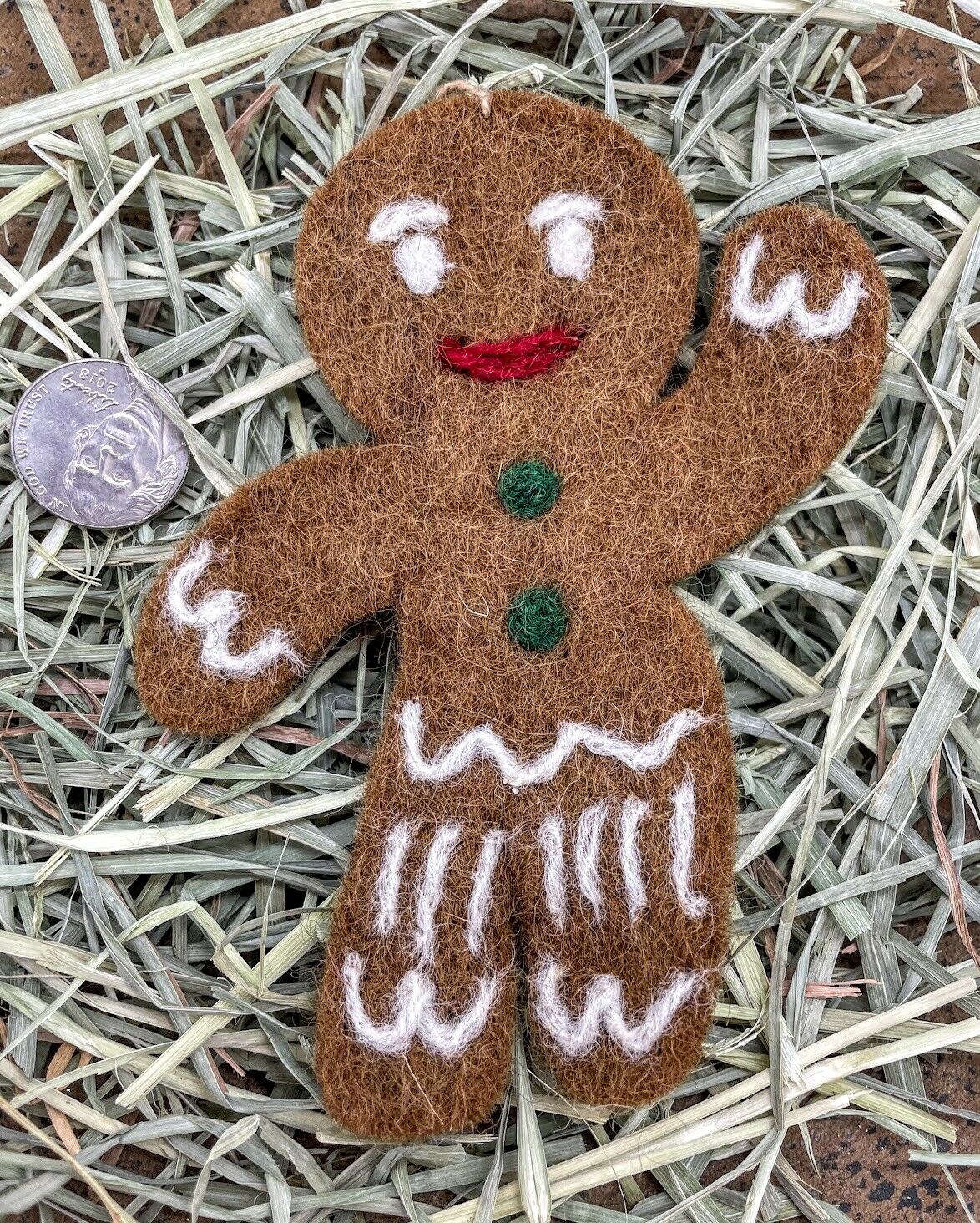 Primitive Folk Art Handmade Felted Wool Christmas Gingerbread Boy Ornaments - The Primitive Pineapple Collection
