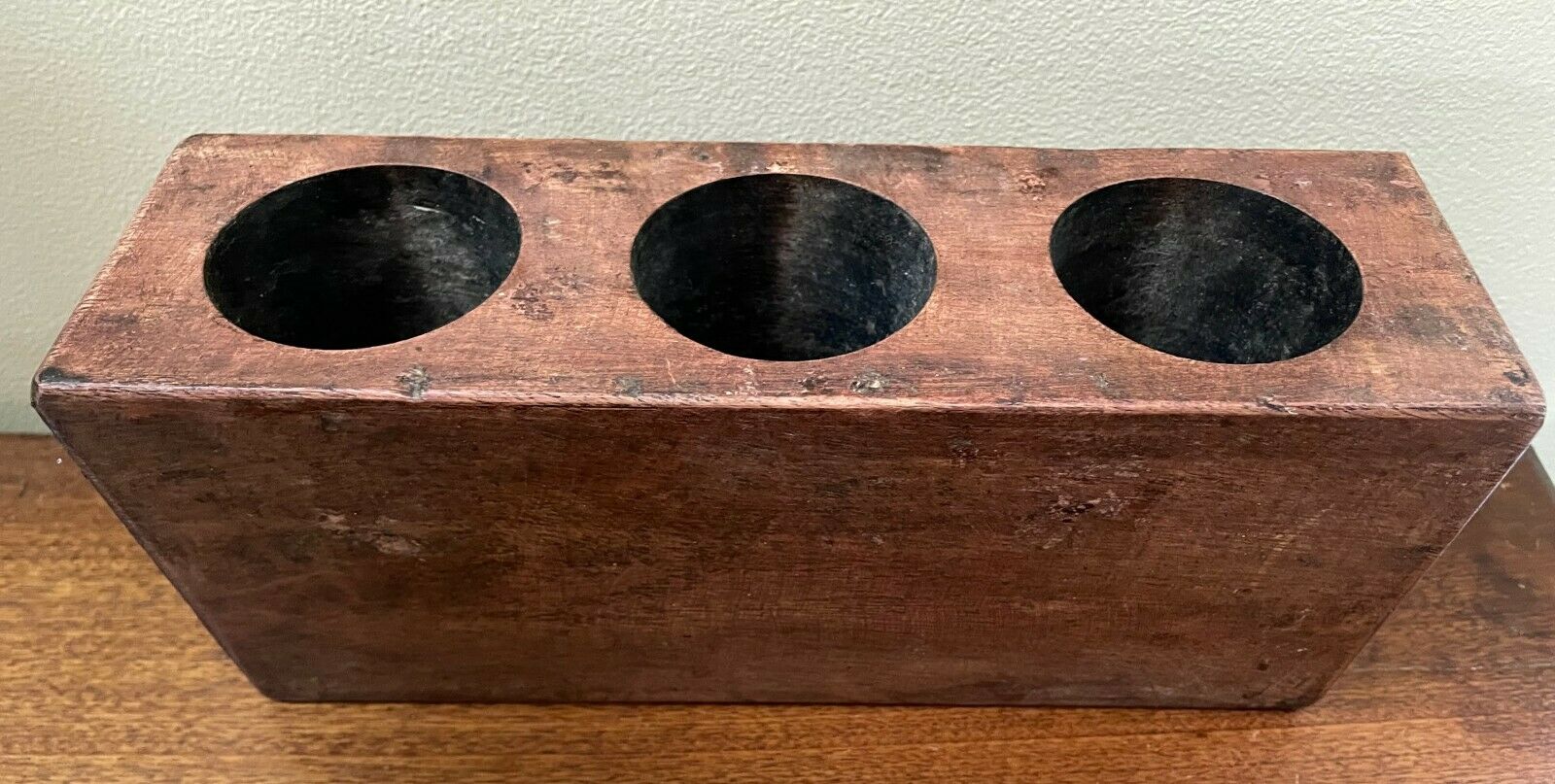 Primitive Reproduction Oak 3 Hole Wooden Sugar Mold Wood Candle Holder - The Primitive Pineapple Collection