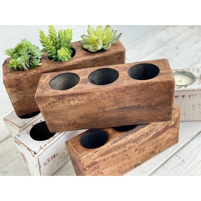 Primitive Reproduction Oak 3 Hole Wooden Sugar Mold Wood Candle Holder - The Primitive Pineapple Collection