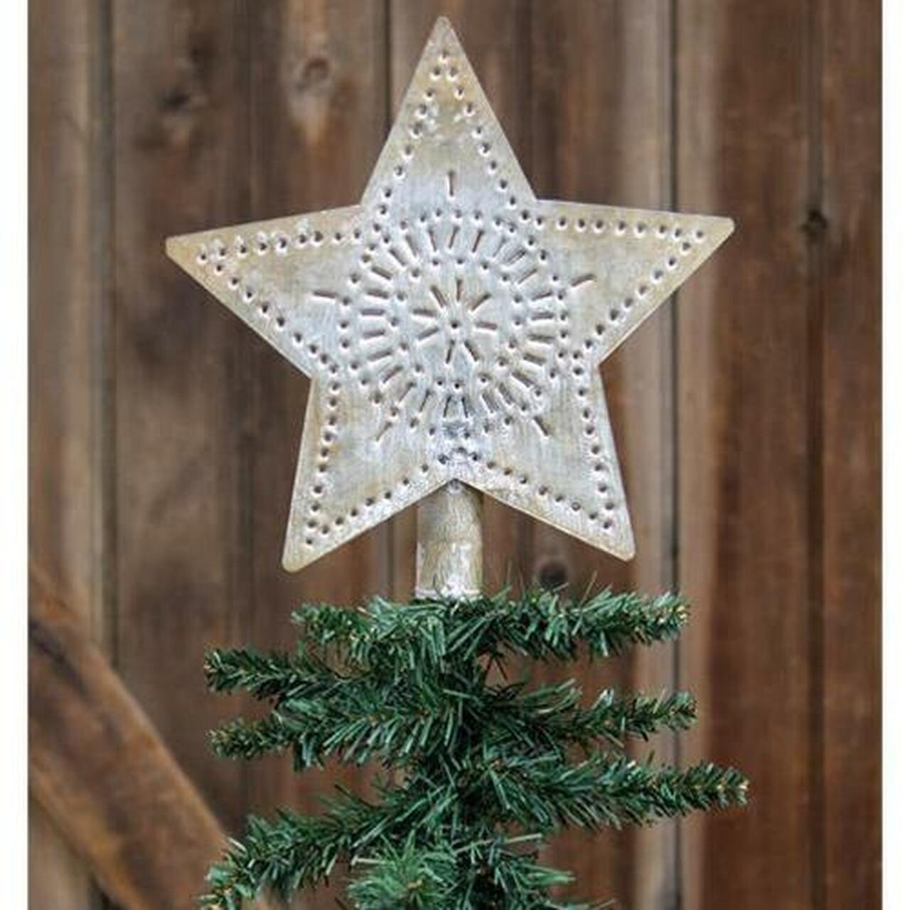 Primitive Christmas Whitewashed Punched Tin 5" Tin Star - The Primitive Pineapple Collection