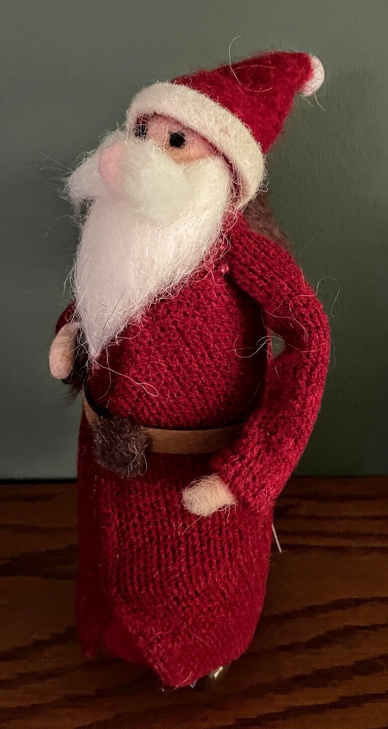 Primitive Christmas Red wool Santa with Knit Coat and Sack 10" - The Primitive Pineapple Collection