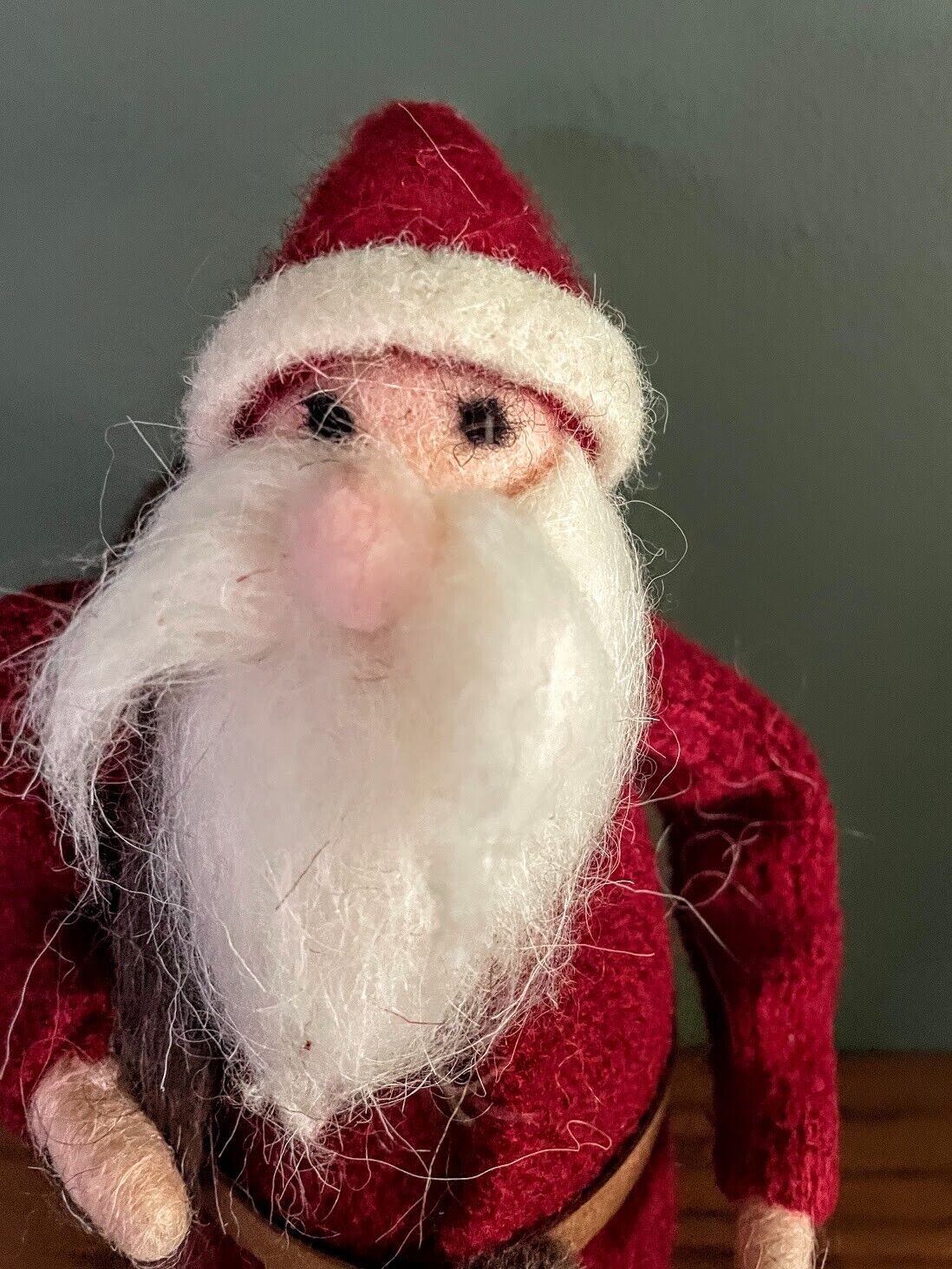 Primitive Christmas Red wool Santa with Knit Coat and Sack 10" - The Primitive Pineapple Collection
