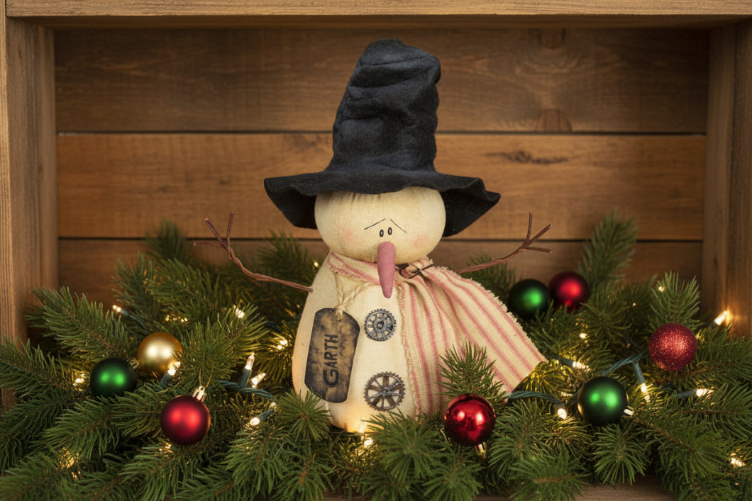 Christmas Folk Art Honey and Me Garth H Gear Snowman 8" - The Primitive Pineapple Collection