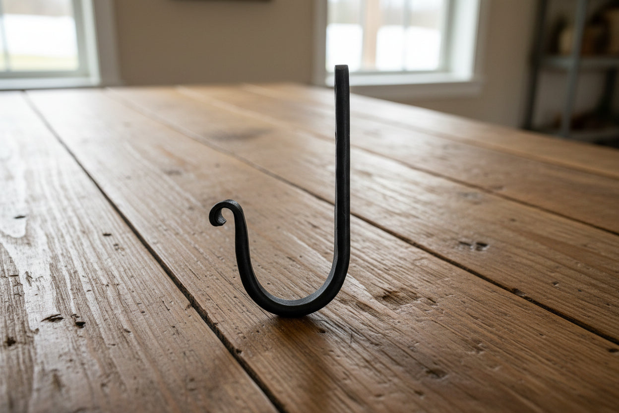 Primitive Colonial Wrought Iron 5.25" Railroad Style Black Hook - The Primitive Pineapple Collection