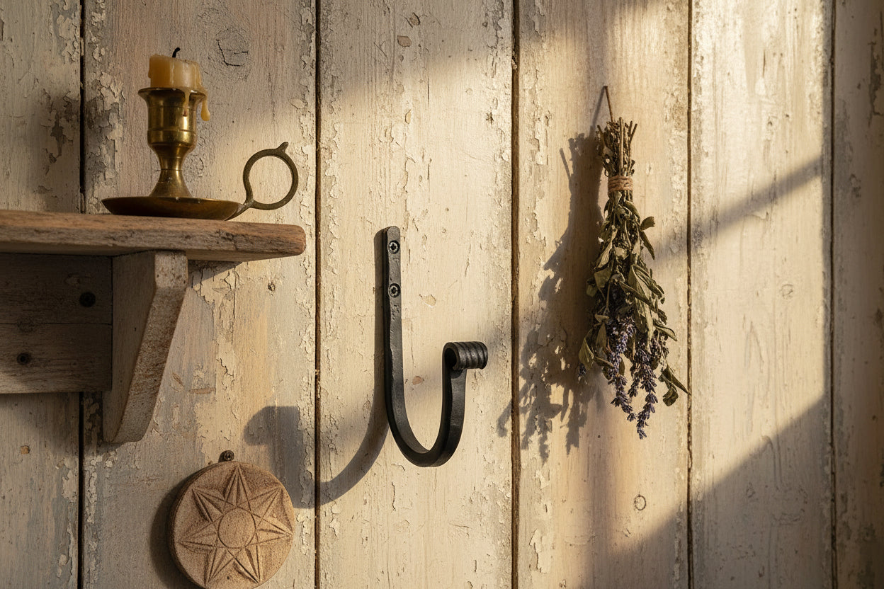 Primitive Colonial Wrought Iron 5.25" Railroad Style Black Hook - The Primitive Pineapple Collection