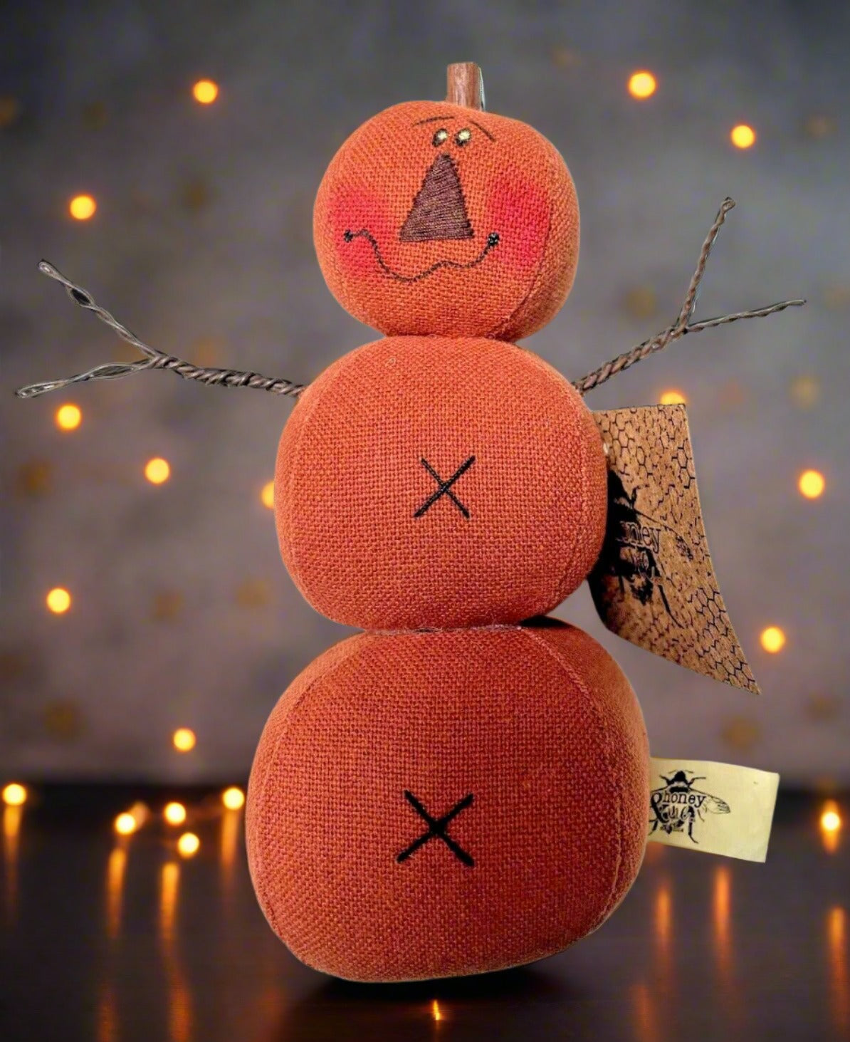 Primitive Honey and Me Halloween Fabric Jack-O-Lantern Ornament 51/2" - The Primitive Pineapple Collection