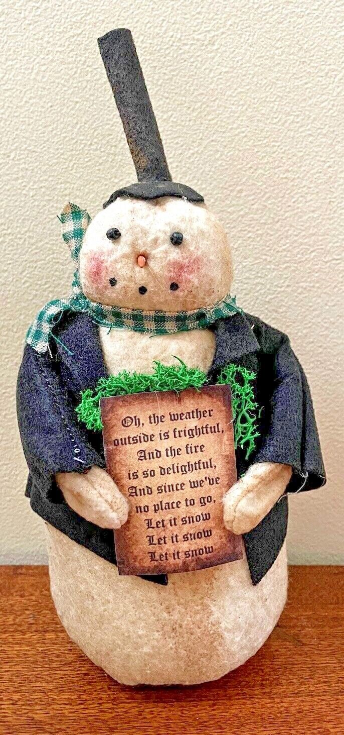 Primitive Handcrafted Christmas Let it Snow Snowman Folk Art Country 9.5&quot; Doll - The Primitive Pineapple Collection