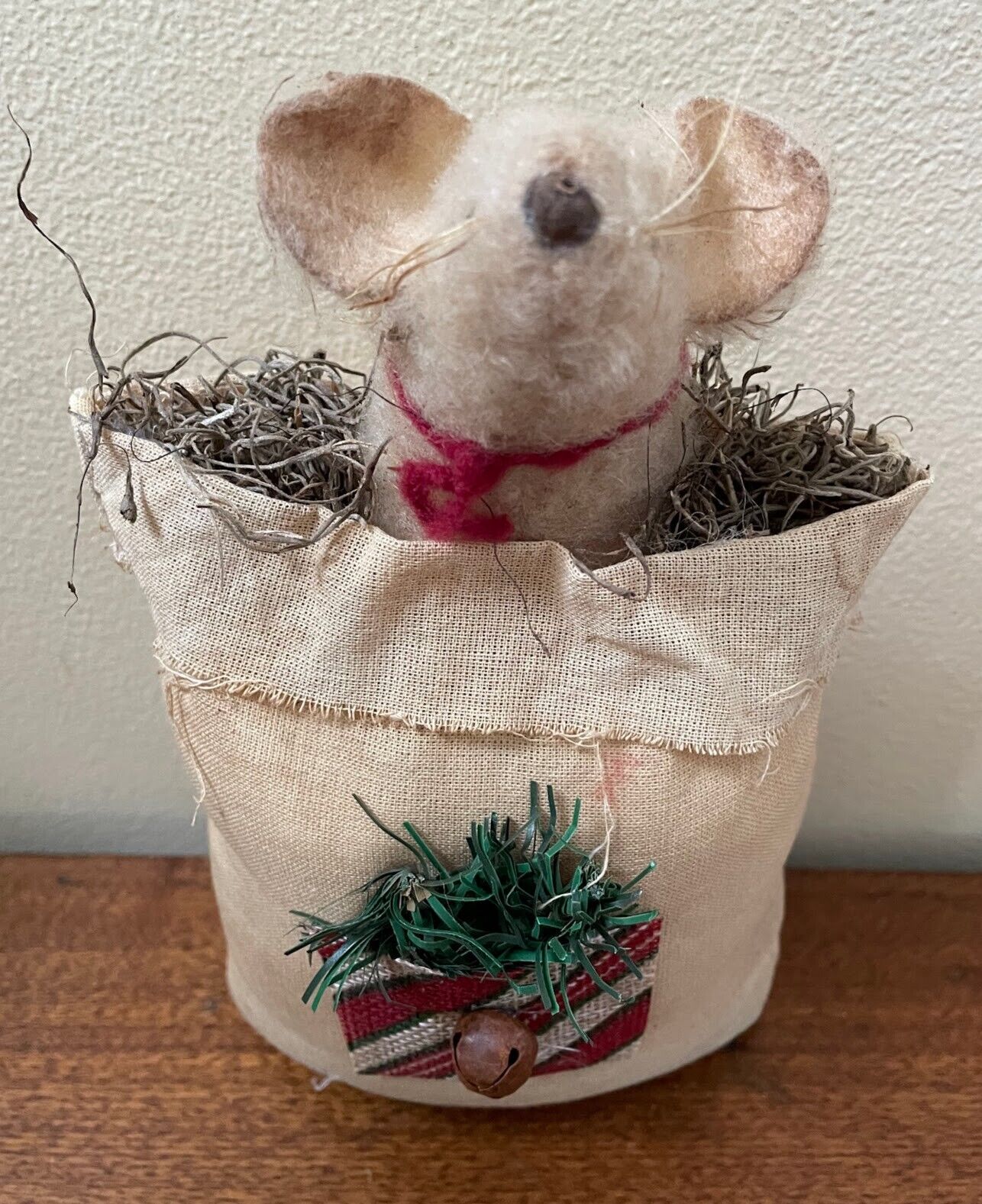 Primitive Handcrafted Christmas Mouse in Sack 8" Folk Art Country - The Primitive Pineapple Collection