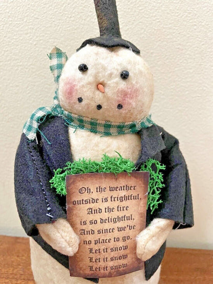 Primitive Handcrafted Christmas Let it Snow Snowman Folk Art Country 9.5&quot; Doll - The Primitive Pineapple Collection