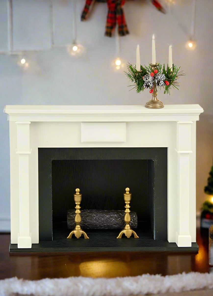 Byers Choice New Display Christmas Fireplace with Candelabra Greens 629A - The Primitive Pineapple Collection