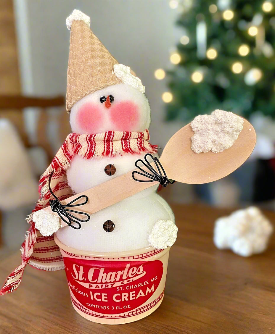 Primitive Handcrafted 7.5" Christmas St. Charles Dairy Co. Ice Cream Cup Snowmen - The Primitive Pineapple Collection