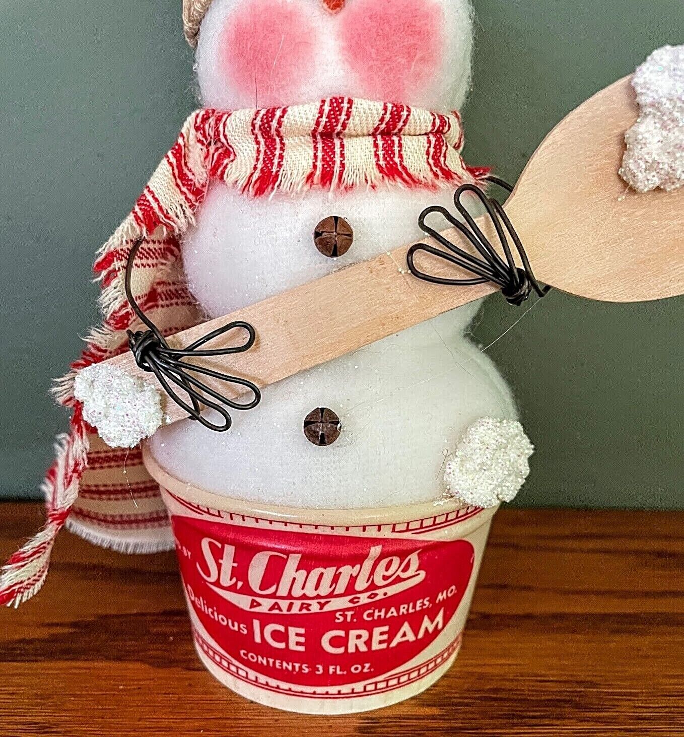 Primitive Handcrafted 7.5" Christmas St. Charles Dairy Co. Ice Cream Cup Snowmen - The Primitive Pineapple Collection