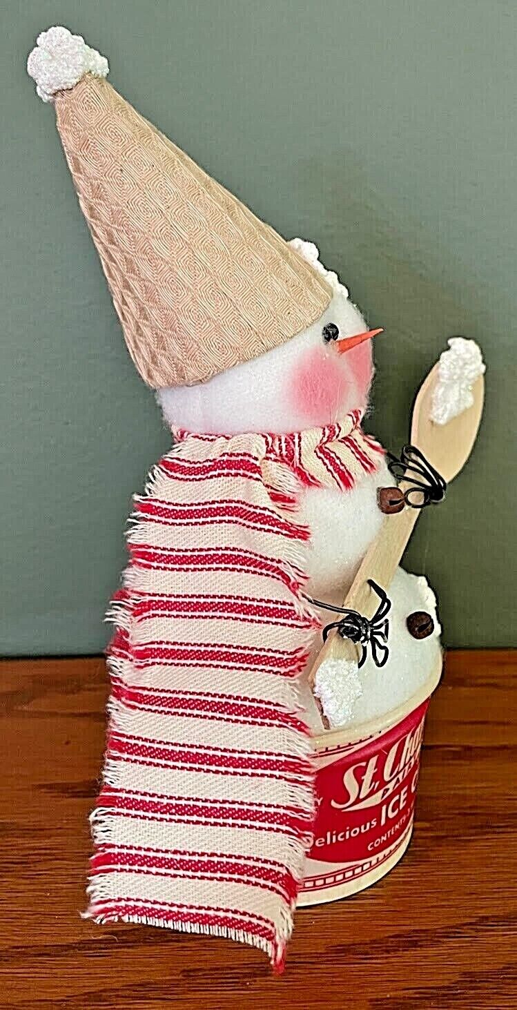 Primitive Handcrafted 7.5" Christmas St. Charles Dairy Co. Ice Cream Cup Snowmen - The Primitive Pineapple Collection