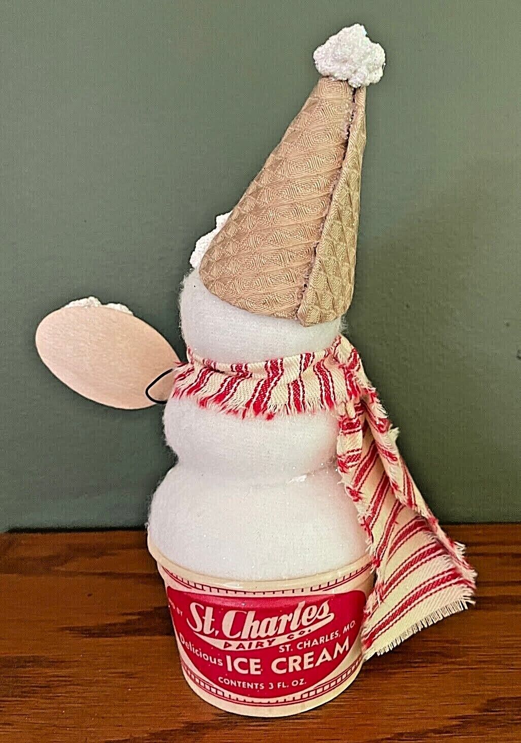 Primitive Handcrafted 7.5" Christmas St. Charles Dairy Co. Ice Cream Cup Snowmen - The Primitive Pineapple Collection