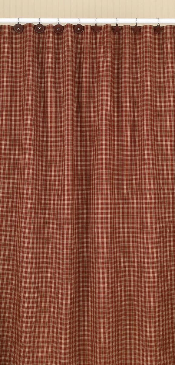 Primitive Sturbridge Wine Tan Plaid Country Farmhouse Cotton Shower Curtain - The Primitive Pineapple Collection