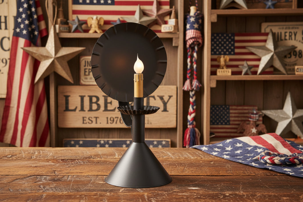 Primitive/Colonial Electric Accent Light on Cone in Smokey Black Tin - The Primitive Pineapple Collection