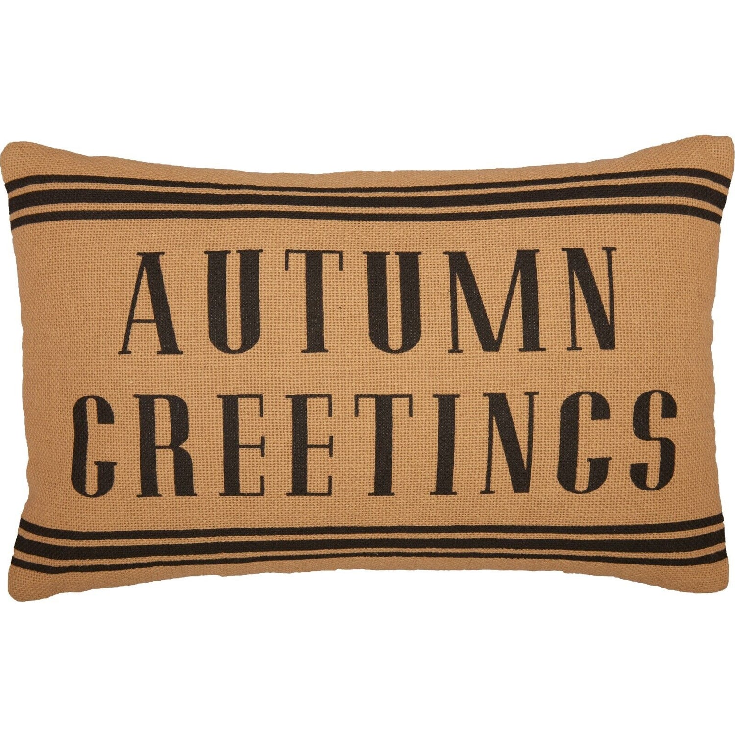 Primitive Farmhouse 14"x22" Autumn Greetings Pillow Tan Stenciled Fall - The Primitive Pineapple Collection