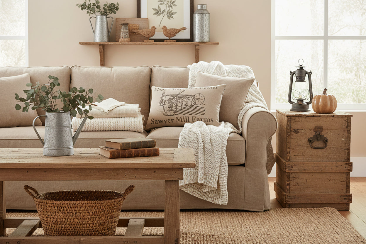 Primitive Farmhouse 14"x22" Plow Pillow Tan Fall Autumn Sawyer Mill - The Primitive Pineapple Collection