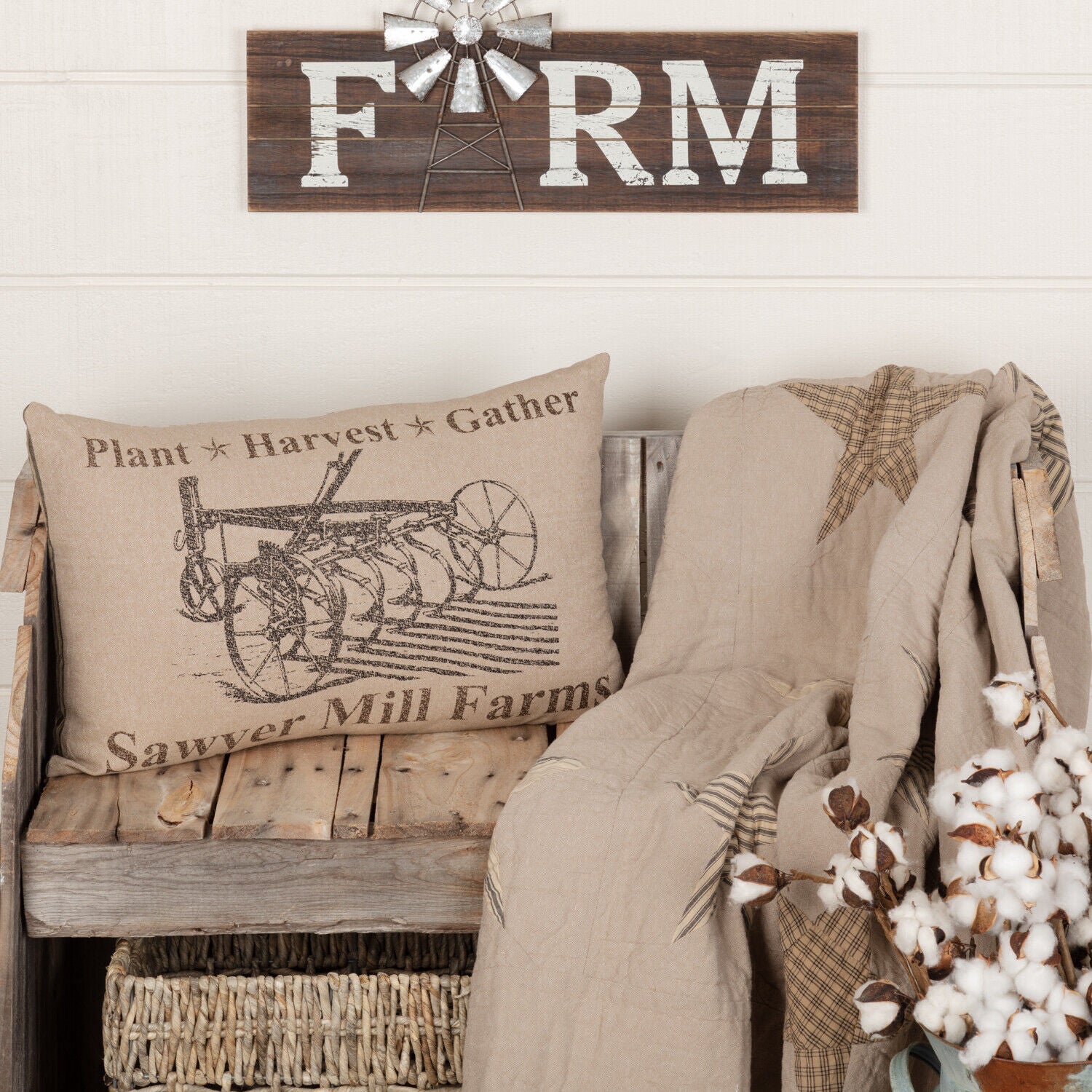 Primitive Farmhouse 14"x22" Plow Pillow Tan Fall Autumn Sawyer Mill - The Primitive Pineapple Collection