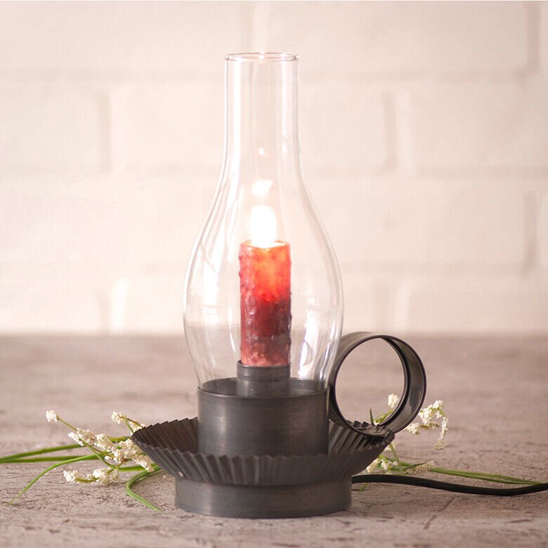 Primitive Colonial Electric Public House Hurricane Light in Kettle Black - The Primitive Pineapple Collection