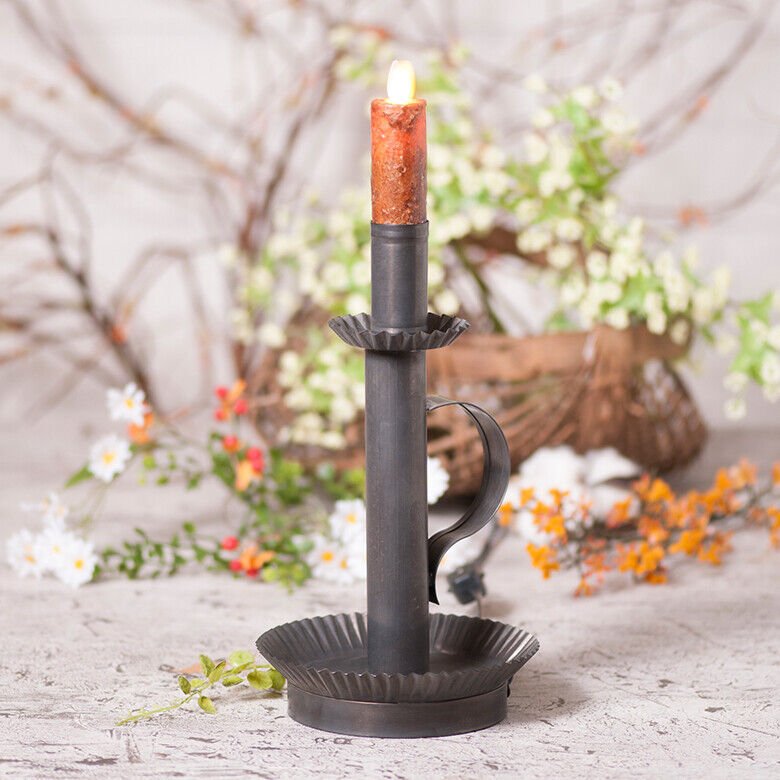 Primitive Colonial Electric Tall Candlestick Light in Kettle Black - The Primitive Pineapple Collection