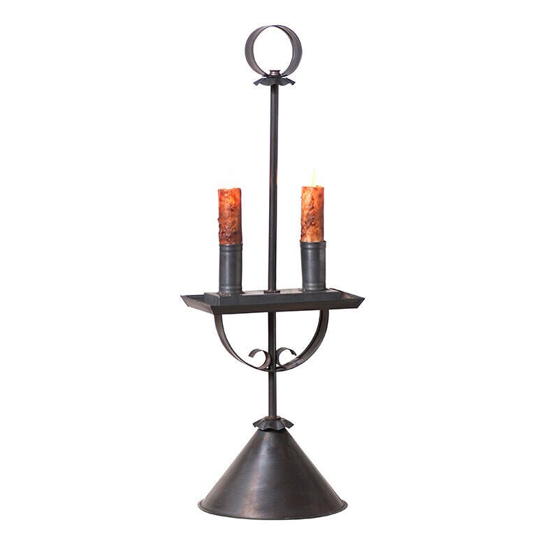 Primitive Early American Tin Rochester Student Lamp in Kettle Black - The Primitive Pineapple Collection