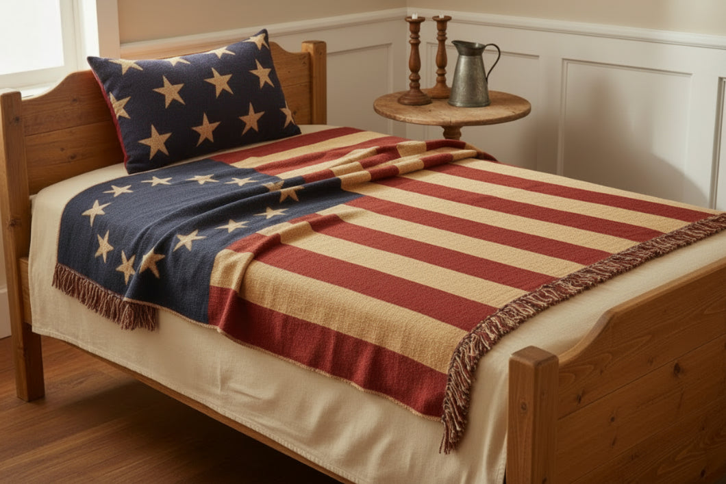Primitive Farmhouse Patriotic Old Glory Flag Woven Throw 50" x 60" - The Primitive Pineapple Collection