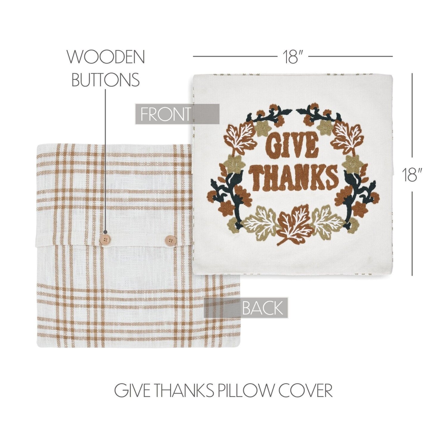 Primitive Farmhouse Autumn Give Thanks Embroidered Throw Pillow - The Primitive Pineapple Collection