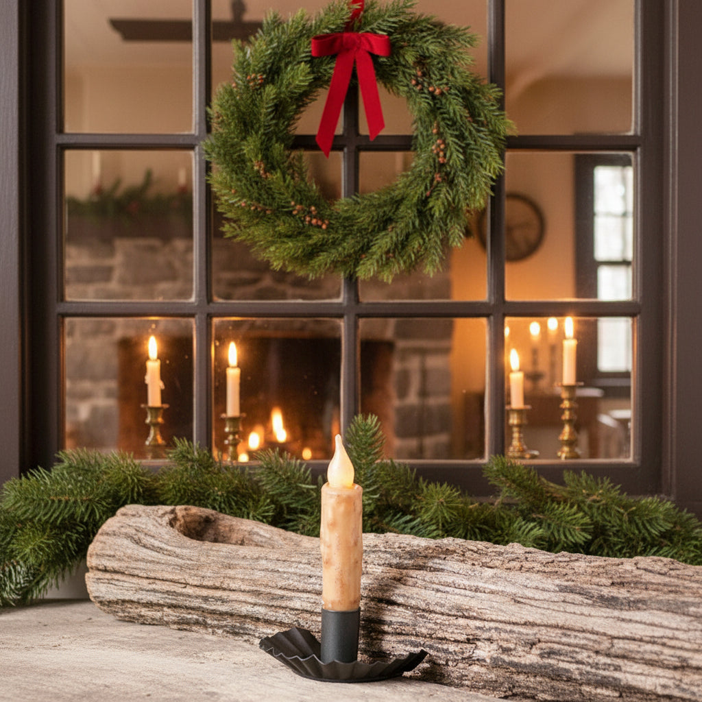 Primitive/Country Half Moon Crimp Window Sill Candle Holder Taper Holder Holiday - The Primitive Pineapple Collection