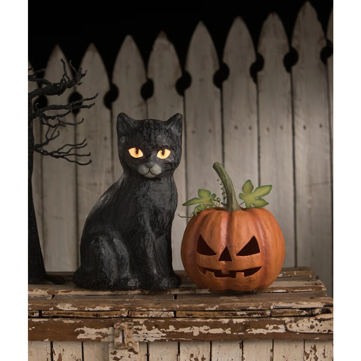 Bethany Lowe Halloween Black Cat Jack O Lantern Luminary TJ1327 - The Primitive Pineapple Collection