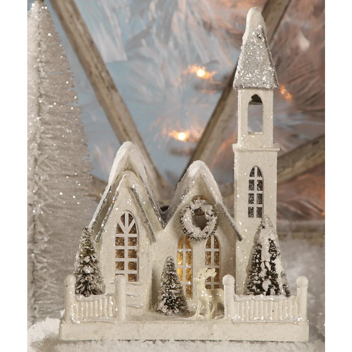 Bethany Lowe Christmas Ivory Church Medium LG1773 - The Primitive Pineapple Collection