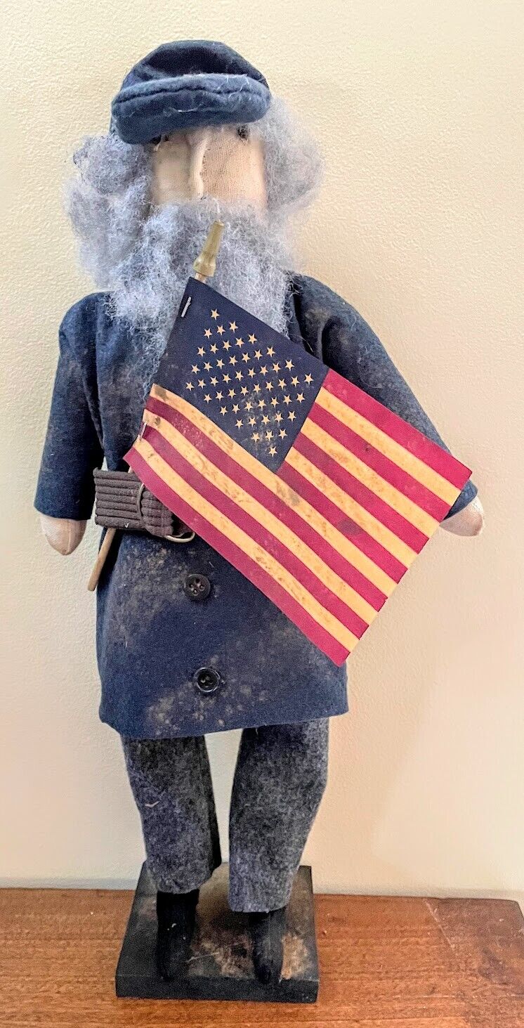 Primitive Farmhouse Handcrafted Union Civil War Soldier Flag Doll 20" - The Primitive Pineapple Collection