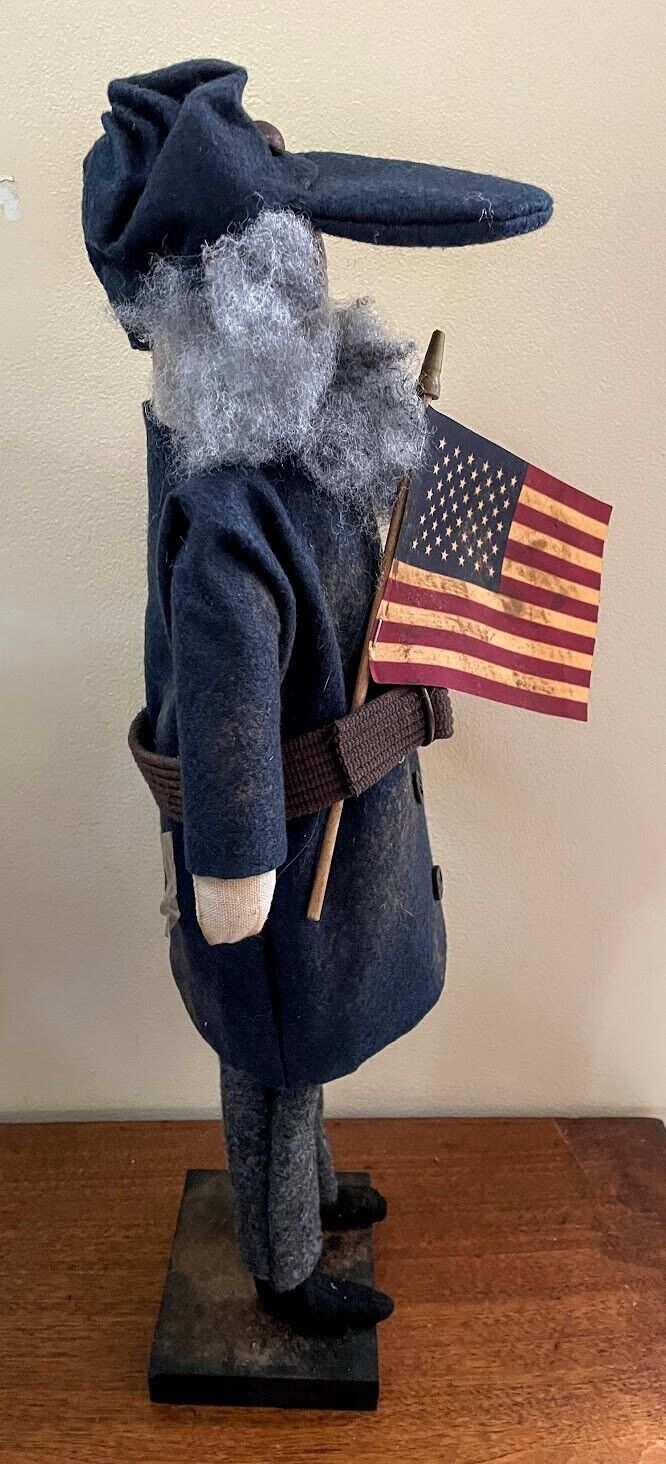 Primitive Farmhouse Handcrafted Union Civil War Soldier Flag Doll 20" - The Primitive Pineapple Collection