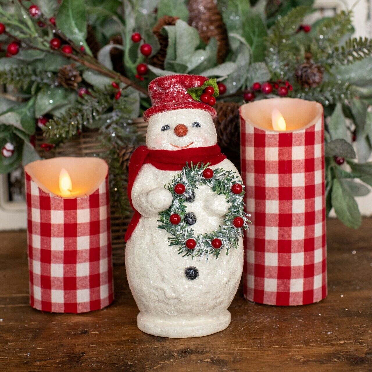 Primitive Ragon House Christmas Holiday 8"Berry Wreath Snowman Vintage Look - The Primitive Pineapple Collection