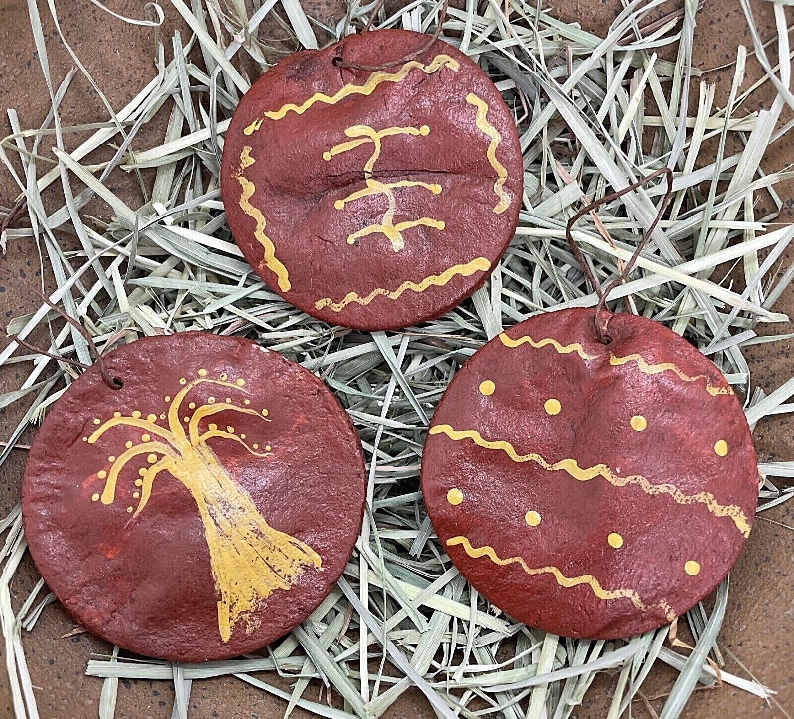 Primitive Christmas Handmade Dough Redware Style Painted Ornaments 2.5&quot; - The Primitive Pineapple Collection