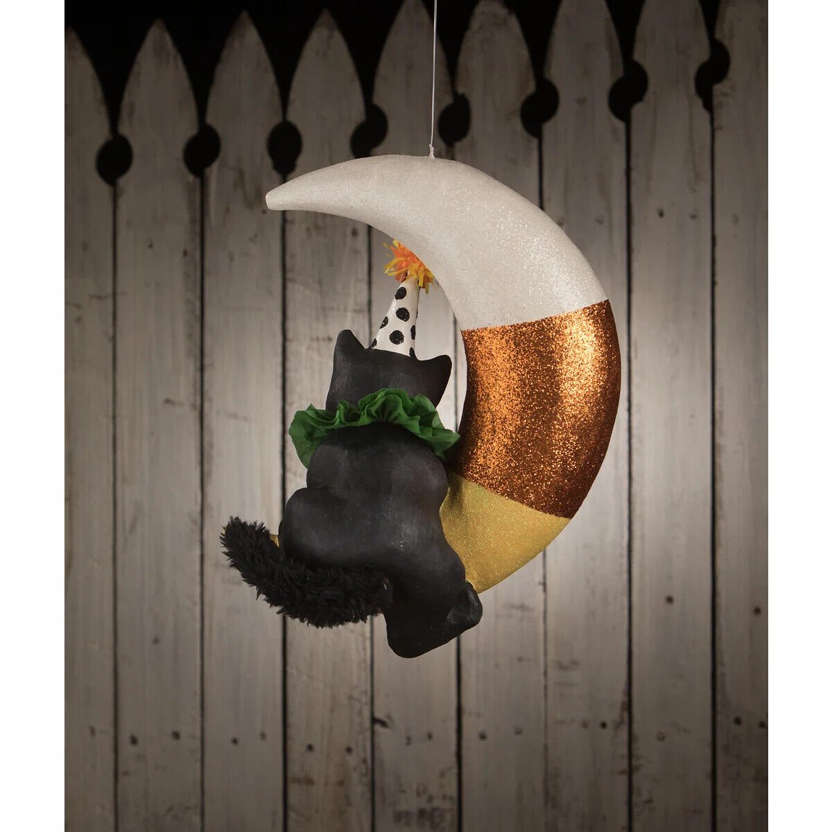 Bethany Lowe Halloween Party Kitty on Candy Corn Moon TD1193 15.75" - The Primitive Pineapple Collection