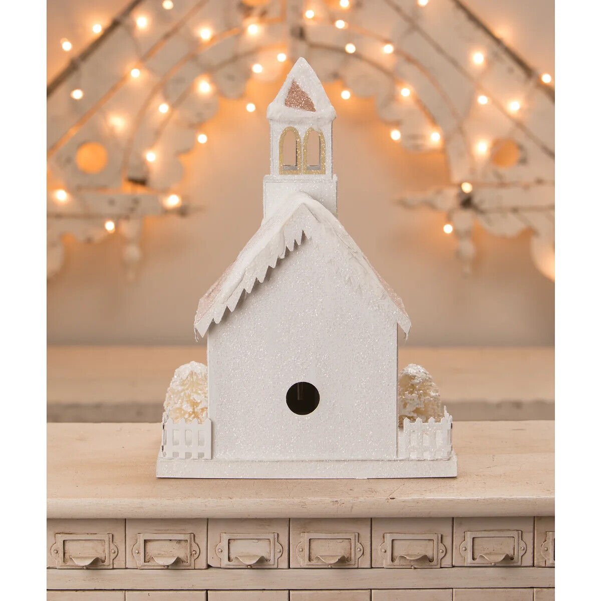 Bethany Lowe Christmas Metallic Light Up Putz Style Church LC1564 - The Primitive Pineapple Collection