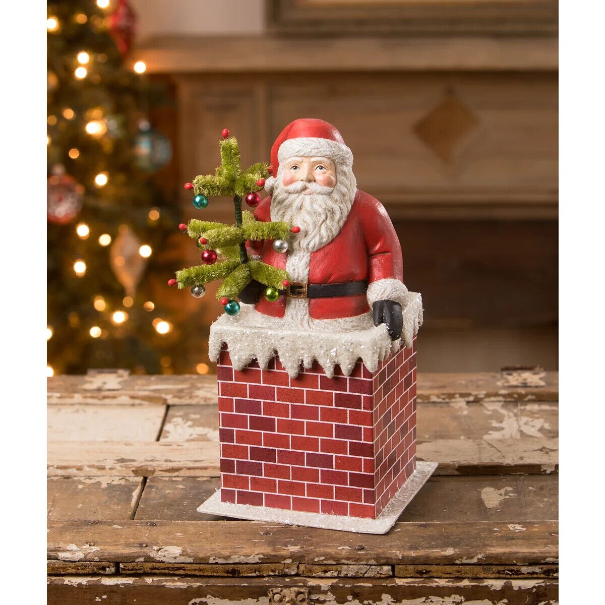 Bethany Lowe Christmas Vintage Santa in Chimney TJ1319 - The Primitive Pineapple Collection