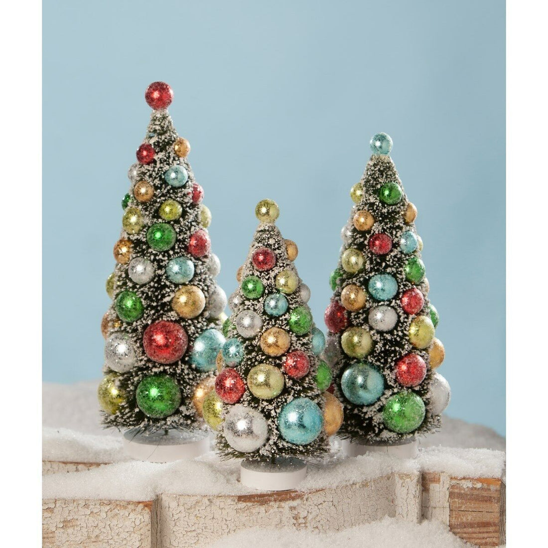 Bethany Lowe Christmas 3 pc Merry and Bright Bottle Brush Trees LC8415 - The Primitive Pineapple Collection