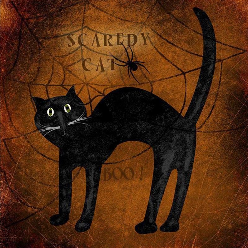 Handmade Primitive Halloween Folk art Framed Prints Wood 10" x 10" Cat Pumpkin - The Primitive Pineapple Collection