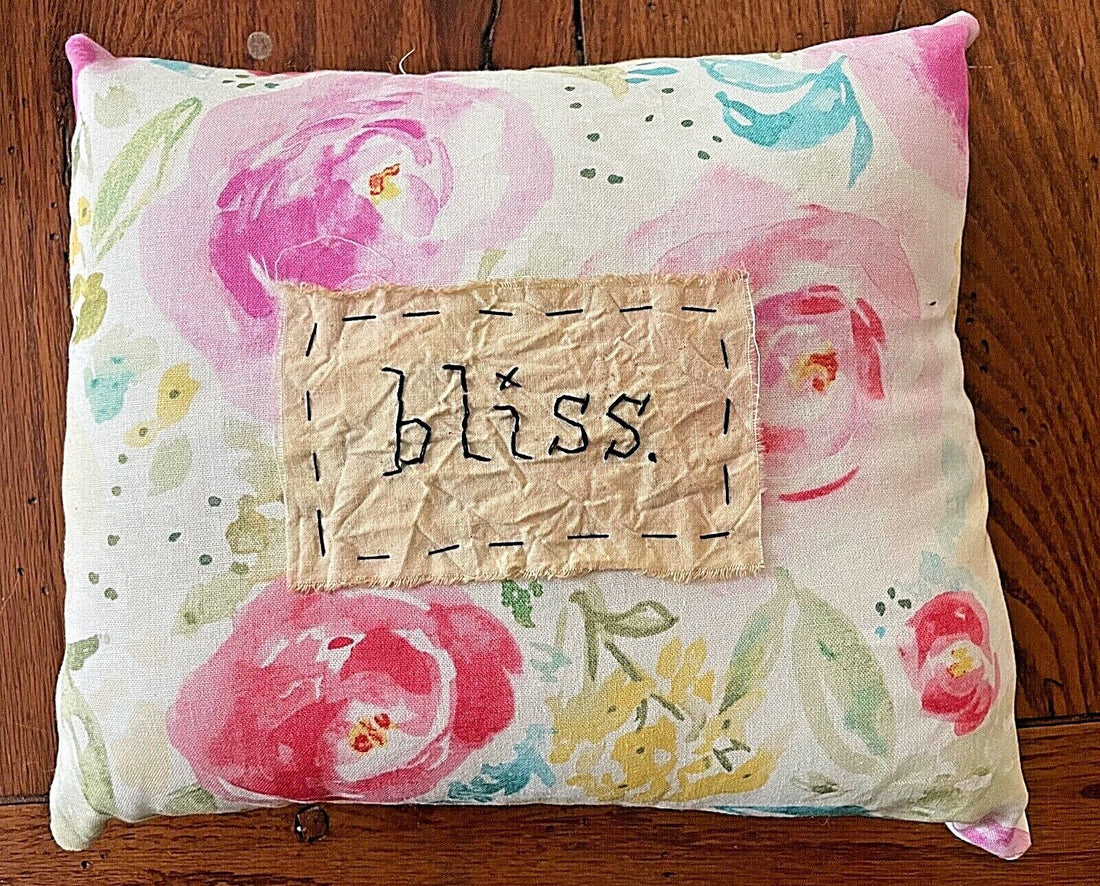 Handmade Bliss Floral Hand stitched Accent Pillow Floral Fabric 9&quot; X 8&quot; - The Primitive Pineapple Collection