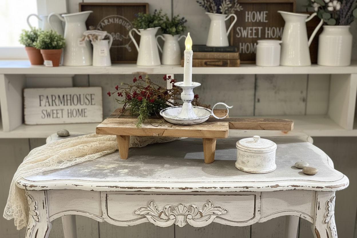 Primitive Country Farmhouse Early American Colonial White Wash Candle Holder - The Primitive Pineapple Collection