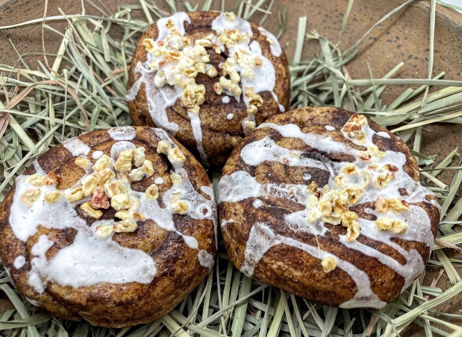 Primitive Farmhouse 3 pc Set 3” Handmade Mini Iced Cinnamon Rolls w/ Nuts - The Primitive Pineapple Collection