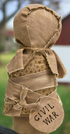Primitive Early American Folk Art 8"Civil War Doll White - The Primitive Pineapple Collection