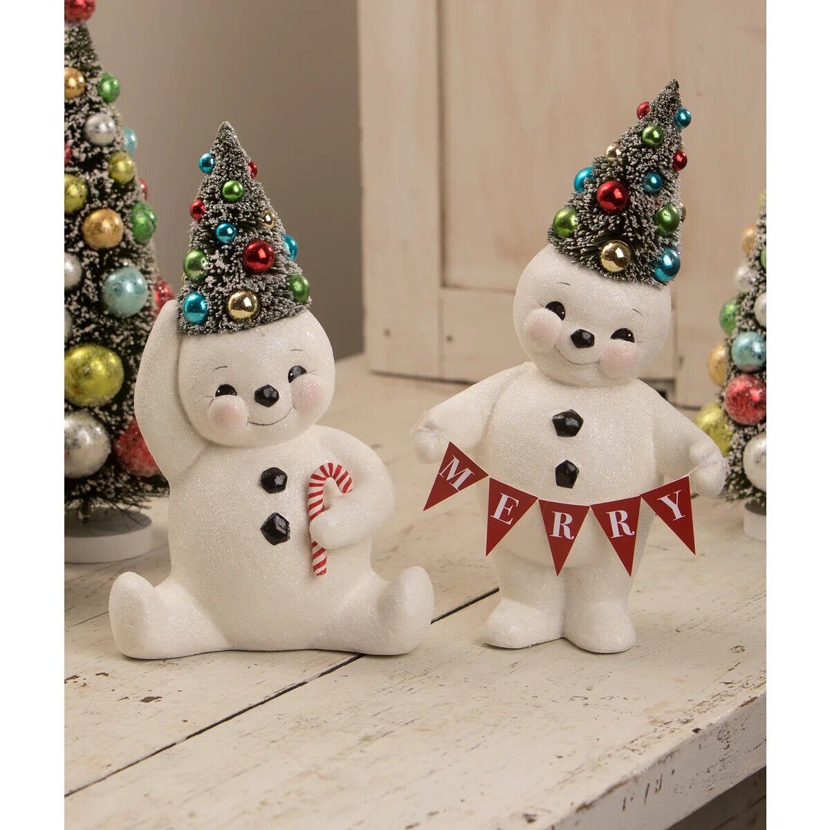Bethany Lowe Christmas Retro Candy Cane Snowman w/Tree TL1358 - The Primitive Pineapple Collection