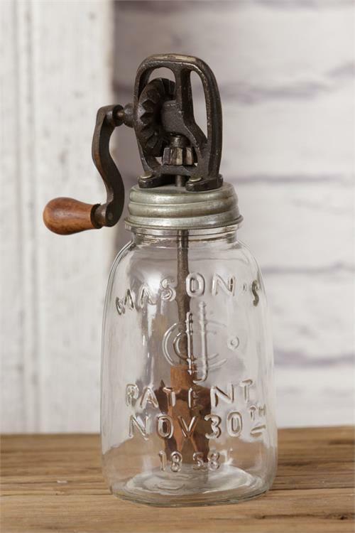 Primitive Farmhouse Retro Butter Churn Glass Mason Jar Crank Lid Display Only - The Primitive Pineapple Collection