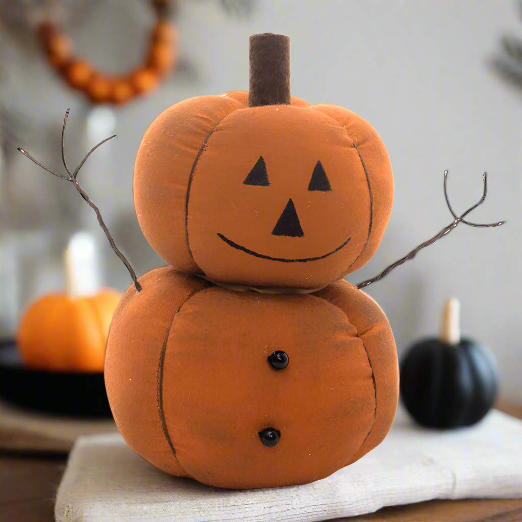 Primitive Grungy 2 Stacked Pumpkin Man wire arms Autumn/Fall Country Halloween - The Primitive Pineapple Collection